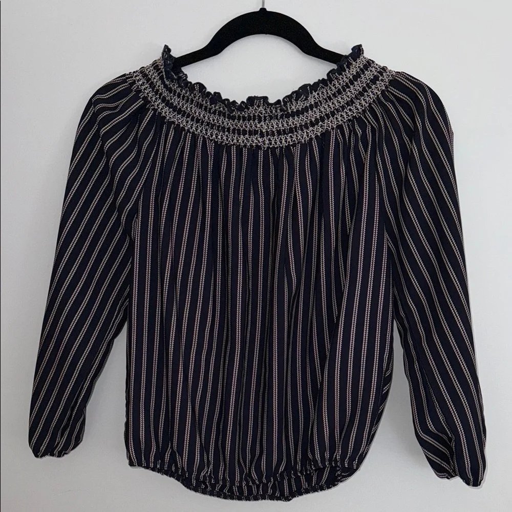Aqua Navy Striped Women's off the shoulder top - size small - Picture 3 of 4